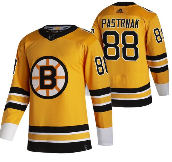 Men's Yellow Reverse Retro Boston Bruins #88 David Pastrnak 2020-21 Stitched Jersey